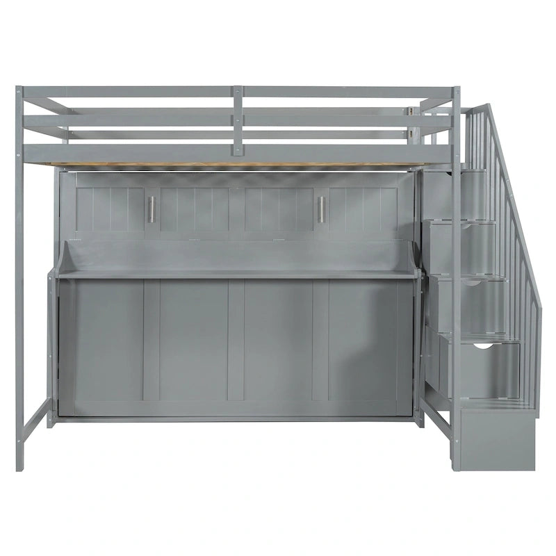 Full Over Full Size Murphy Bed with Hydraulic Lift & Desk Design