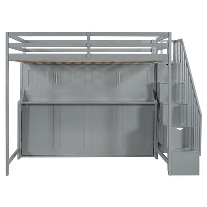 Full Over Full Size Murphy Bed with Hydraulic Lift & Desk Design