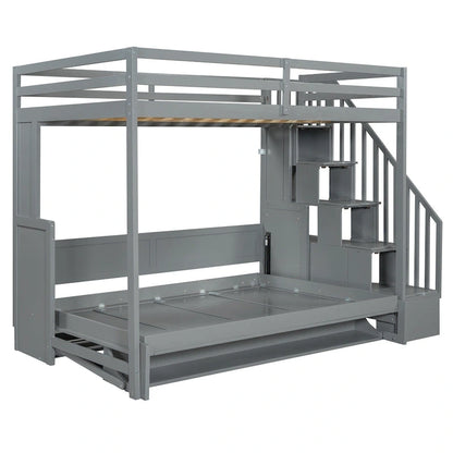 Full Over Full Size Murphy Bed with Hydraulic Lift & Desk Design