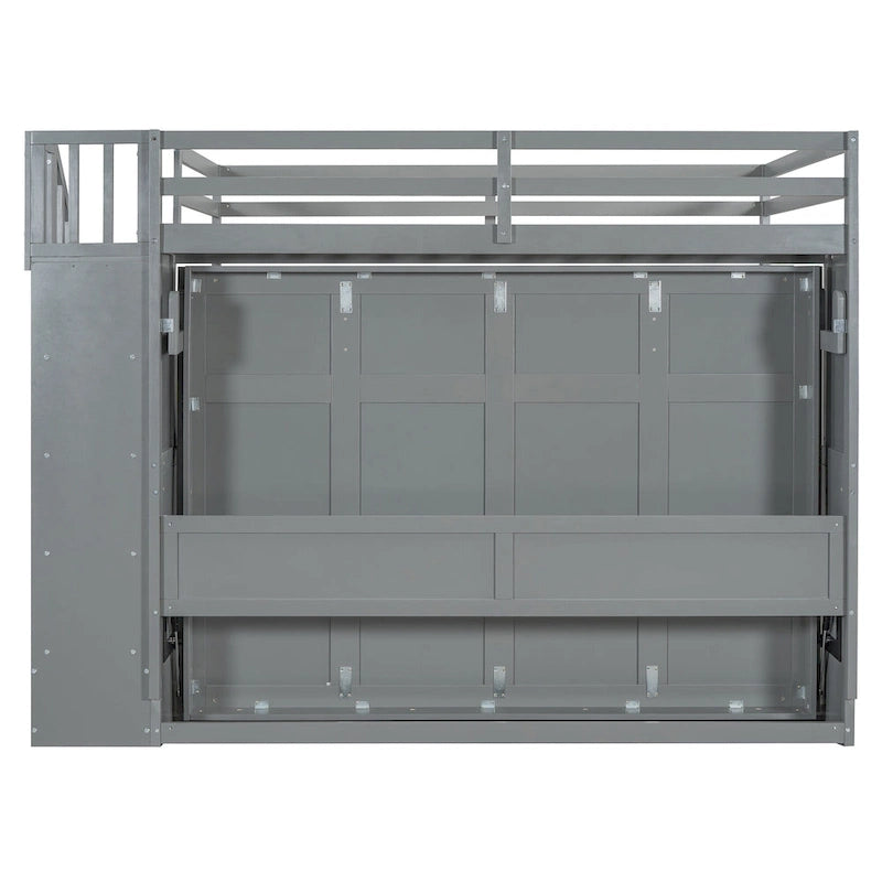 Full Over Full Size Murphy Bed with Hydraulic Lift & Desk Design