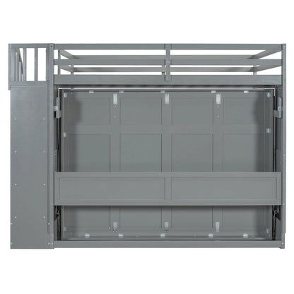 Full Over Full Size Murphy Bed with Hydraulic Lift & Desk Design