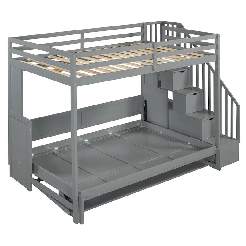 Full Over Full Size Murphy Bed with Hydraulic Lift & Desk Design