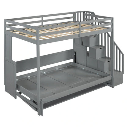 Full Over Full Size Murphy Bed with Hydraulic Lift & Desk Design