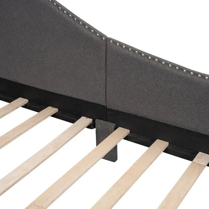 Upholstered Chaise Lounge Side Daybed with Curved Nailhead Trim Guardrail and Headboard, Platform Bed Sofa Bed Recliner Chairs