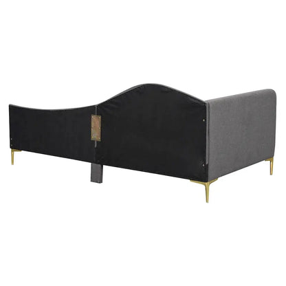 Upholstered Chaise Lounge Side Daybed with Curved Nailhead Trim Guardrail and Headboard, Platform Bed Sofa Bed Recliner Chairs