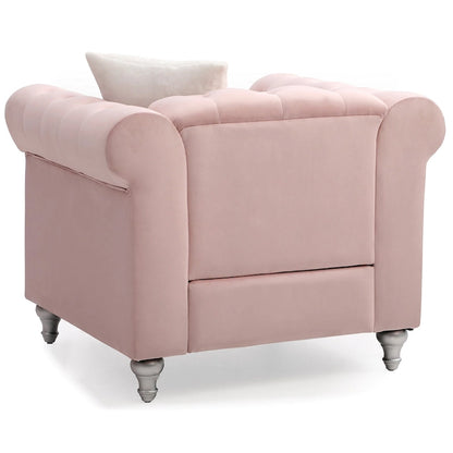 Solid Tufted Velvet Accent Chair with Throw Pillow - 38 - Pink