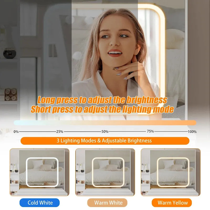 Vanity Desk with Mirror and LED Lights