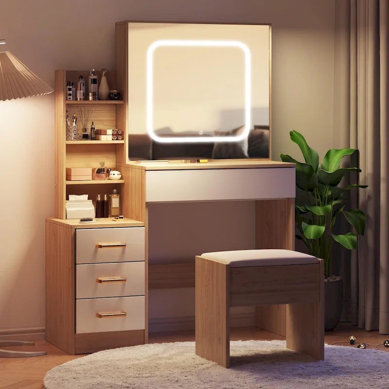 Vanity Desk with Mirror and LED Lights