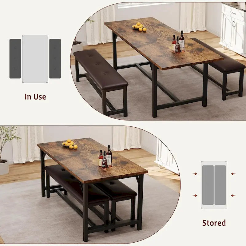 3 Piece Large Extendable Kitchen Table Set for 6