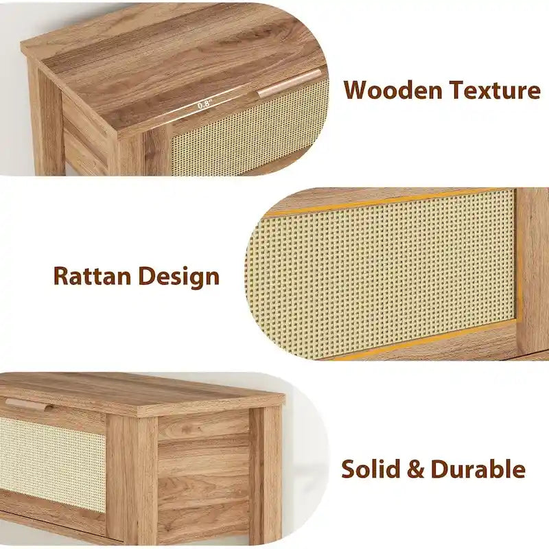 Entryway Table, Console Table with Rattan 2 Drawers, Wood Sofa Table with Storage