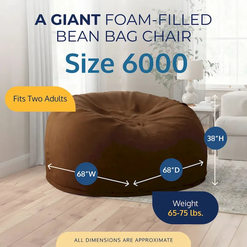 Ultimate Sack 6ft Bean Bag Chair and Footstool, Oversized Lounger, Brown Suede