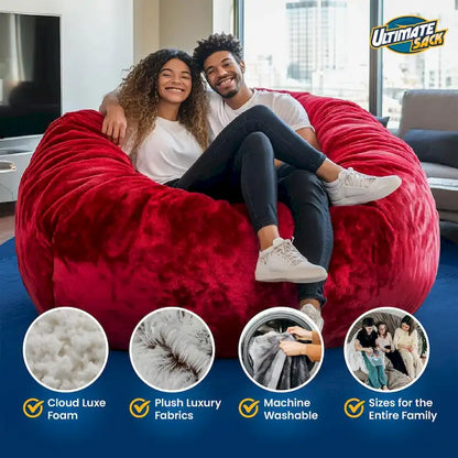 Ultimate Sack 6ft Bean Bag Chair and Footstool, Oversized Lounger, Brown Suede