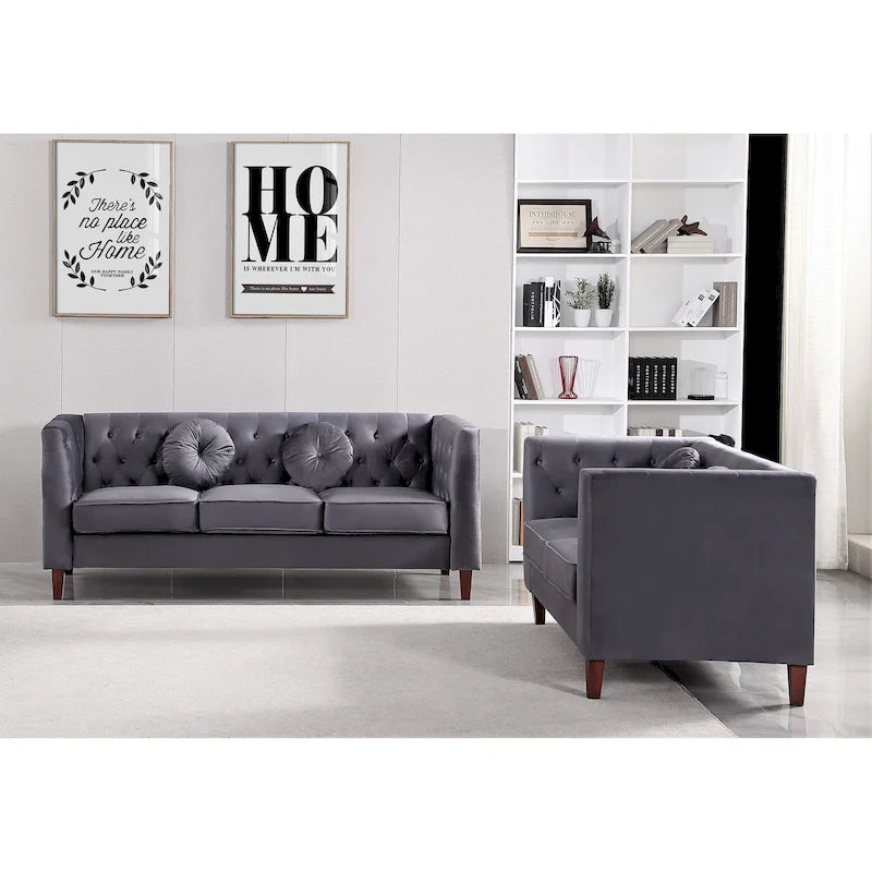 US PRIDE FURNITURE Velvet Classic Chesterfield 2 pieces Living Room Sets, Sofa and Lovesat