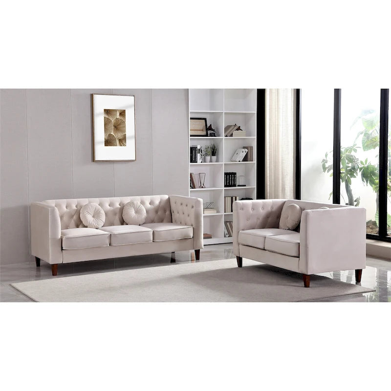 US PRIDE FURNITURE Velvet Classic Chesterfield 2 pieces Living Room Sets, Sofa and Lovesat
