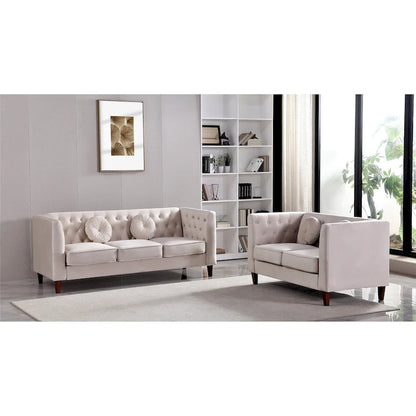 US PRIDE FURNITURE Velvet Classic Chesterfield 2 pieces Living Room Sets, Sofa and Lovesat