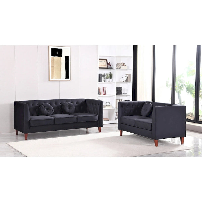 US PRIDE FURNITURE Velvet Classic Chesterfield 2 pieces Living Room Sets, Sofa and Lovesat