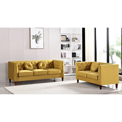 US PRIDE FURNITURE Velvet Classic Chesterfield 2 pieces Living Room Sets, Sofa and Lovesat