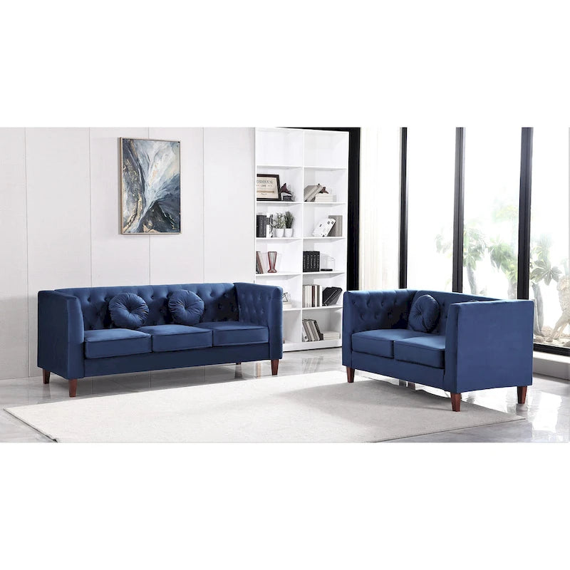US PRIDE FURNITURE Velvet Classic Chesterfield 2 pieces Living Room Sets, Sofa and Lovesat