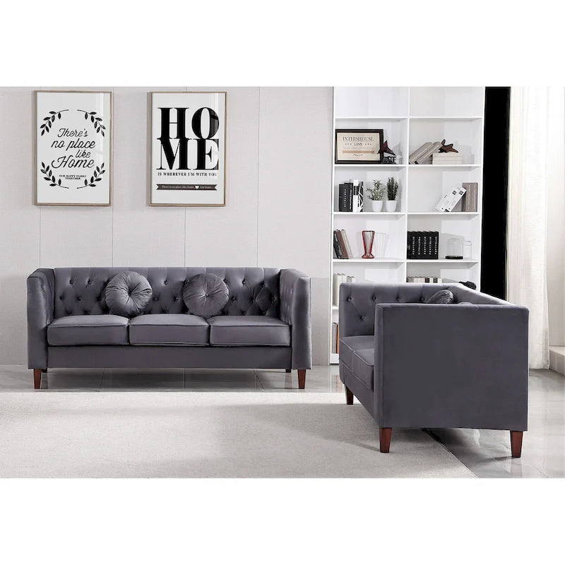 US PRIDE FURNITURE Velvet Classic Chesterfield 2 pieces Living Room Sets, Sofa and Lovesat