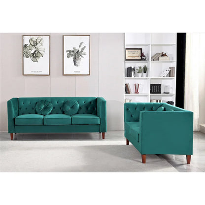 US PRIDE FURNITURE Velvet Classic Chesterfield 2 pieces Living Room Sets, Sofa and Lovesat