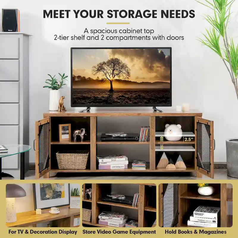 Costway TV Stand Entertainment Media Center for TVs up to 65 w/Steel - 58 x 15.5 x 24