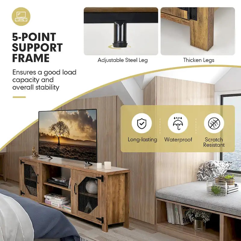 Costway TV Stand Entertainment Media Center for TVs up to 65 w/Steel - 58 x 15.5 x 24