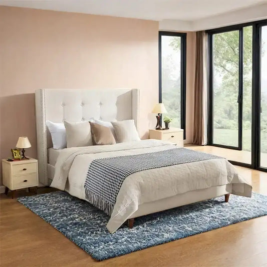 Upholstered King Bed Features a 54 High Headboard w/Buttoned Tuft