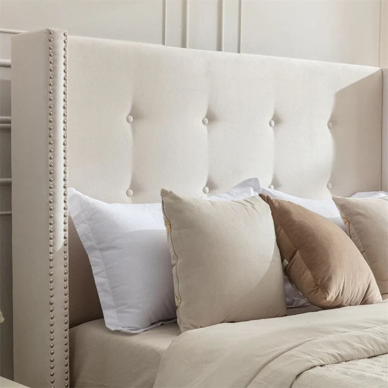 Upholstered King Bed Features a 54 High Headboard w/Buttoned Tuft
