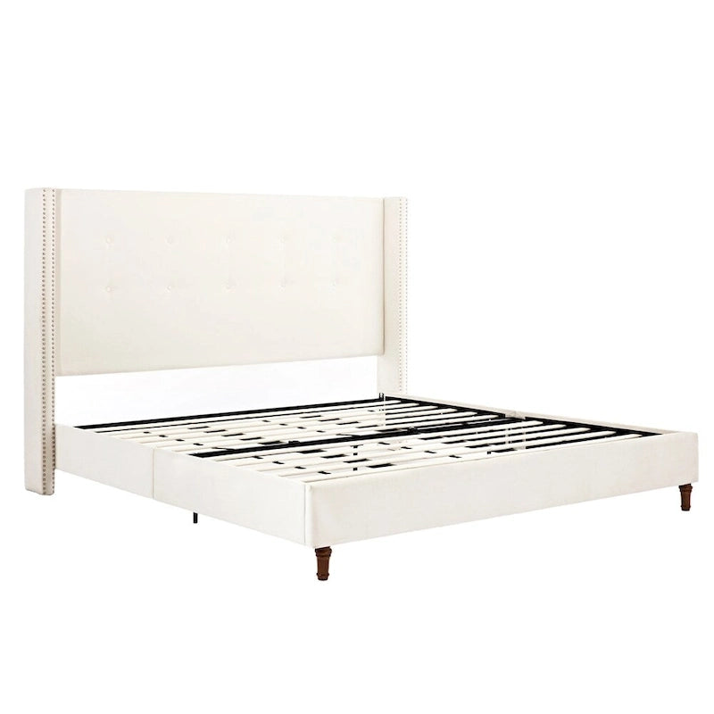Upholstered King Bed Features a 54 High Headboard w/Buttoned Tuft