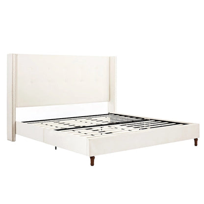 Upholstered King Bed Features a 54 High Headboard w/Buttoned Tuft