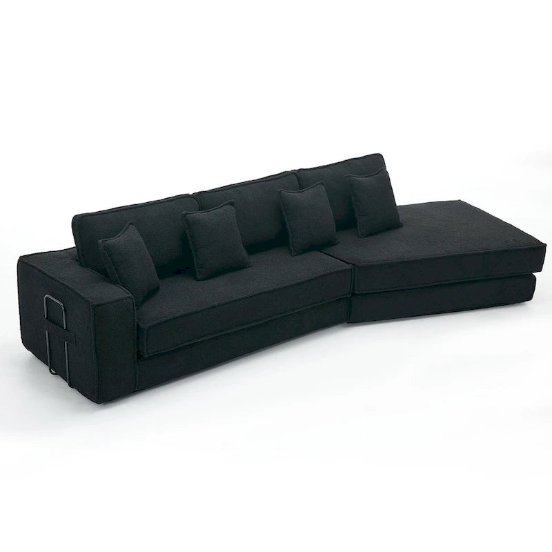 133 Lamb Velvet Convertible Sleeper Sofa with 7 Pillows (3 Back + 4 Throw), Foldable Gaming Bed Design