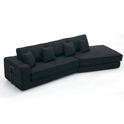 133 Lamb Velvet Convertible Sleeper Sofa with 7 Pillows (3 Back + 4 Throw), Foldable Gaming Bed Design