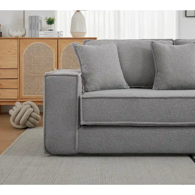 133 Lamb Velvet Convertible Sleeper Sofa with 7 Pillows (3 Back + 4 Throw), Foldable Gaming Bed Design