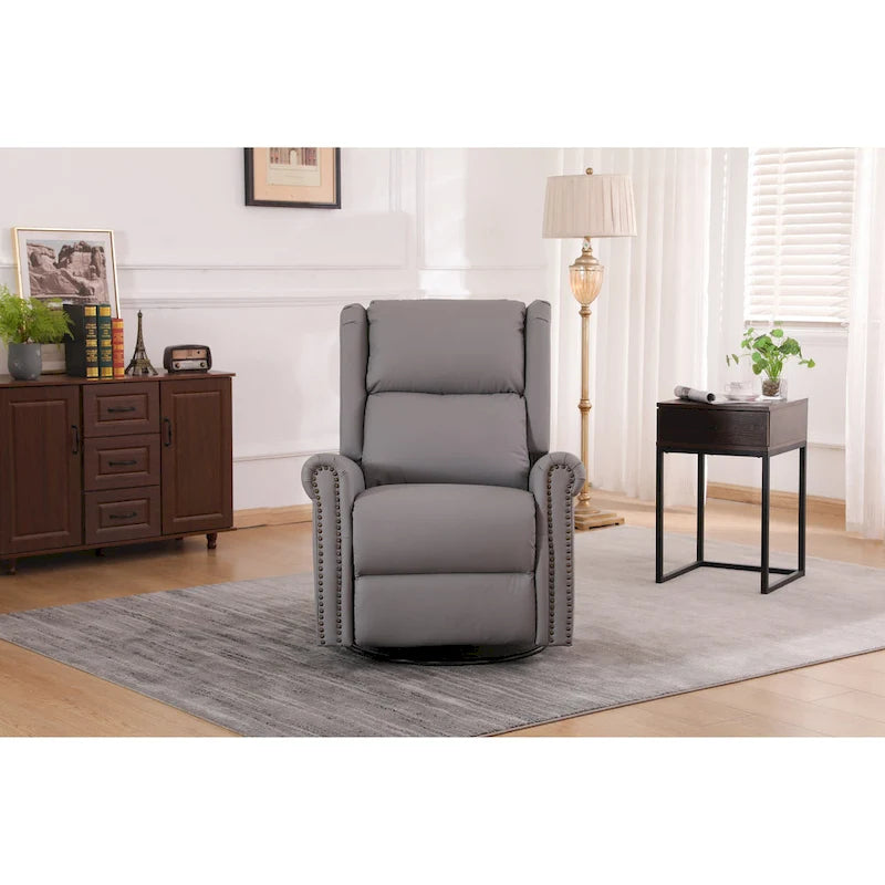 Manual Recliner Chair Fabric Swivel Armchair High Back Lounge Seating with Footrest, Adjustable Backrest and Nailhead Trim