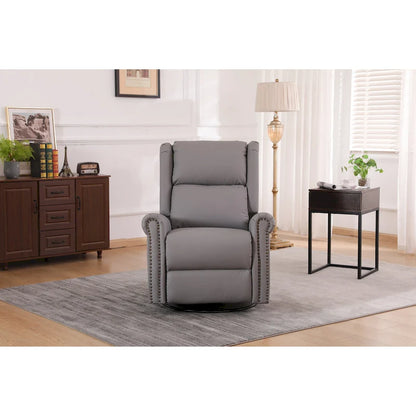 Manual Recliner Chair Fabric Swivel Armchair High Back Lounge Seating with Footrest, Adjustable Backrest and Nailhead Trim