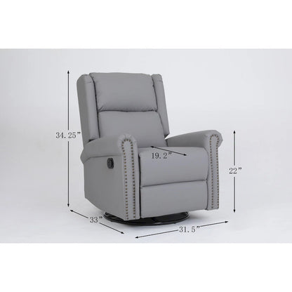 Manual Recliner Chair Fabric Swivel Armchair High Back Lounge Seating with Footrest, Adjustable Backrest and Nailhead Trim