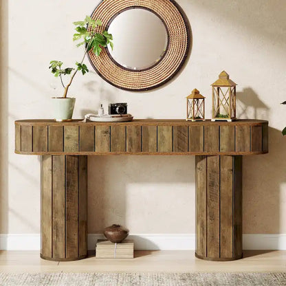 63-Inch Farmhouse Console Table for Entryway, Hallway, Rustic Brown