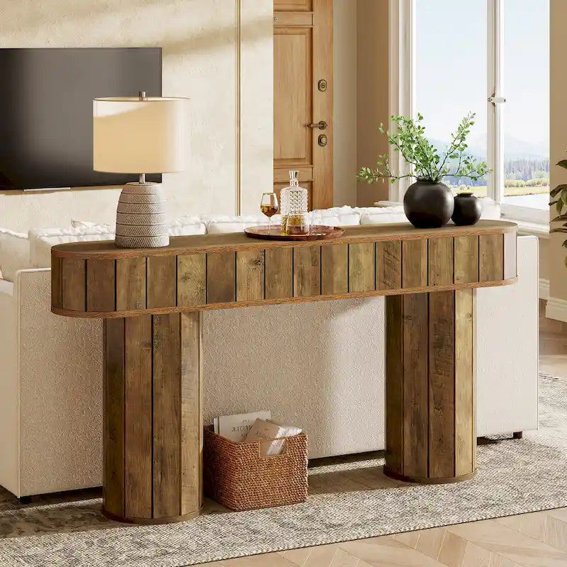 63-Inch Farmhouse Console Table for Entryway, Hallway, Rustic Brown