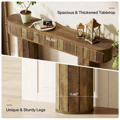 63-Inch Farmhouse Console Table for Entryway, Hallway, Rustic Brown