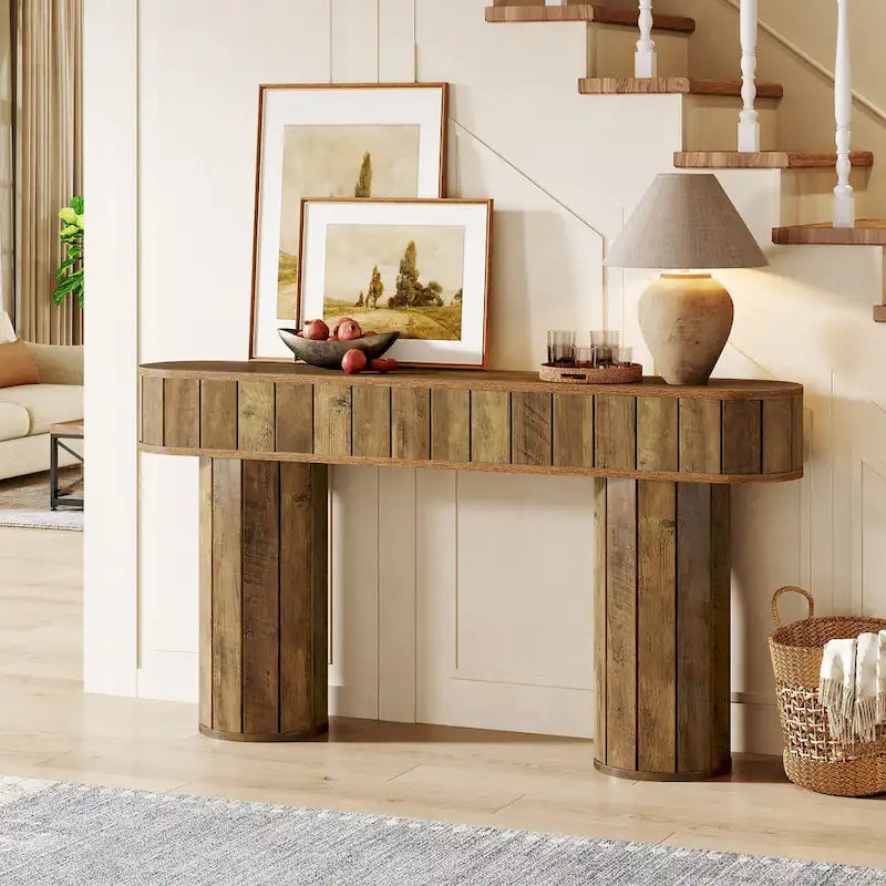 63-Inch Farmhouse Console Table for Entryway, Hallway, Rustic Brown