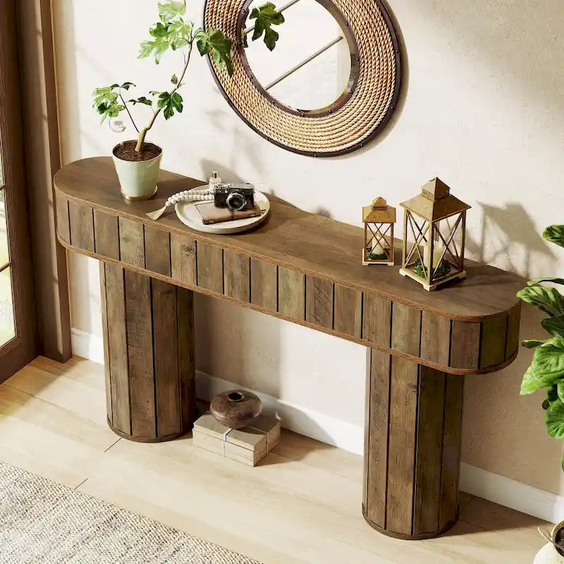 63-Inch Farmhouse Console Table for Entryway, Hallway, Rustic Brown