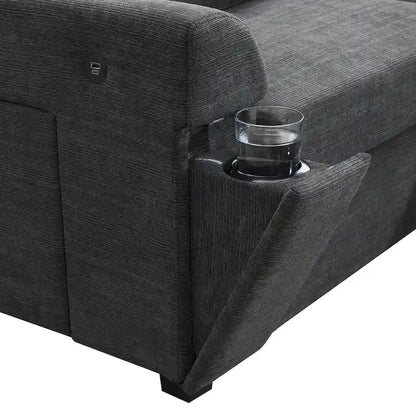 128 Chenille U-Shaped Sectional Sofa with Ottoman, 6-Seater Couch Set and Hidden Storage, USB Charging & Cup Holders