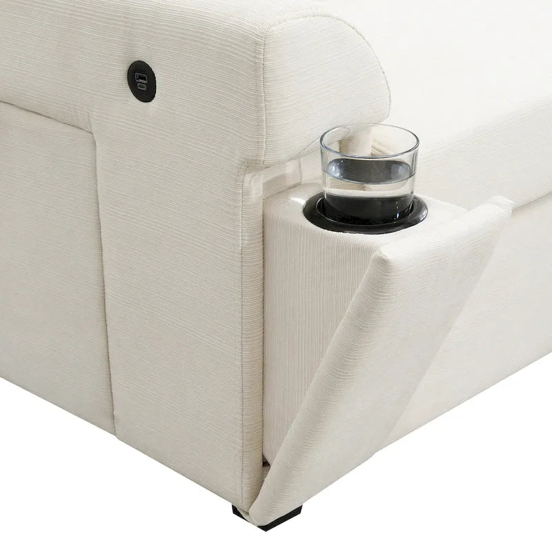 128 Chenille U-Shaped Sectional Sofa with Ottoman, 6-Seater Couch Set and Hidden Storage, USB Charging & Cup Holders