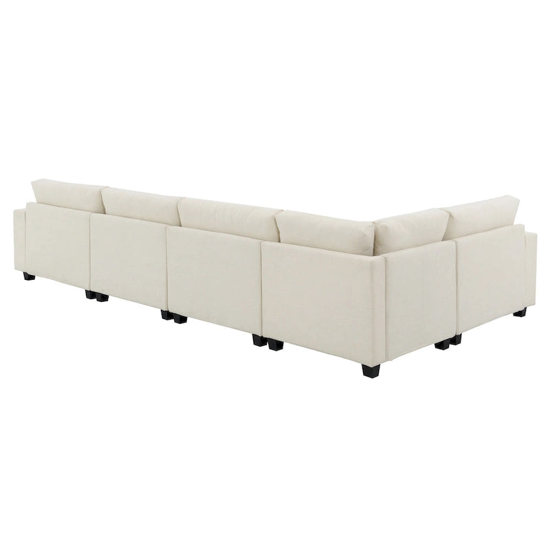 128 Chenille U-Shaped Sectional Sofa with Ottoman, 6-Seater Couch Set and Hidden Storage, USB Charging & Cup Holders
