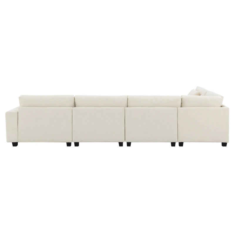 128 Chenille U-Shaped Sectional Sofa with Ottoman, 6-Seater Couch Set and Hidden Storage, USB Charging & Cup Holders