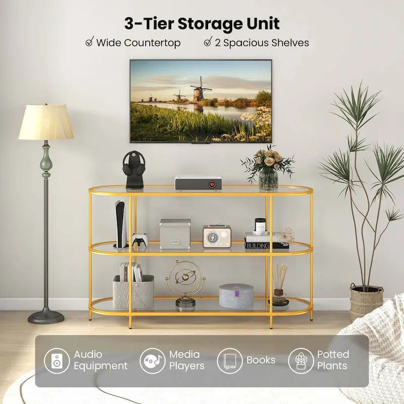 Costway 3-Tier TV Stand for TVs up to 65 with Tempered Glass Shelves - See Details