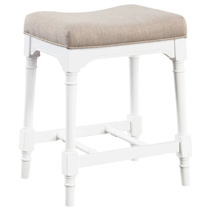 Hima 5 Piece Counter Height Table Set with 4 Stools, Beige Fabric, White