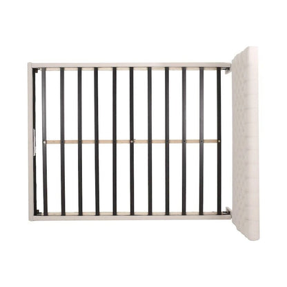 Amare Platform Queen Size Bed, Ivory White Polyester, Button Tufting