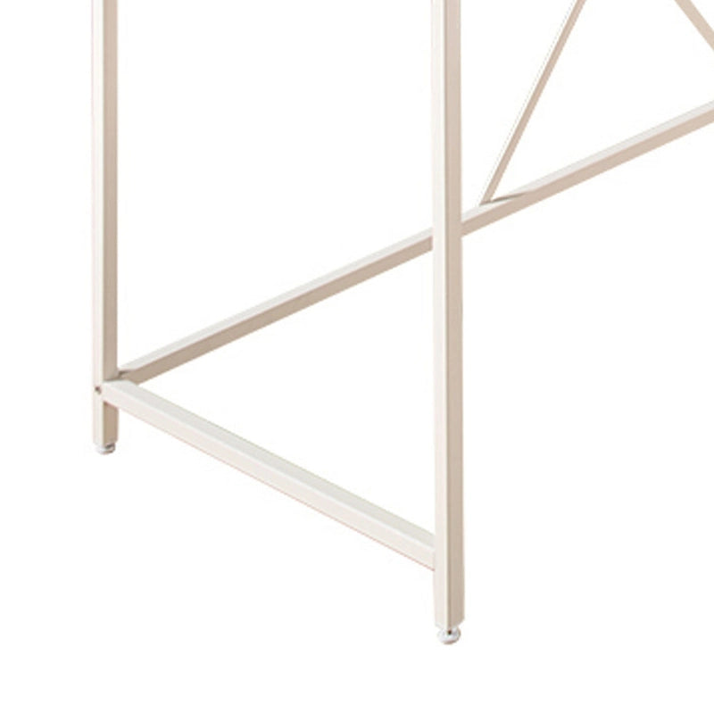 Posy Corner Desk, L Shaped White Metal Frame, X Crossed, Oak Brown Wood Top