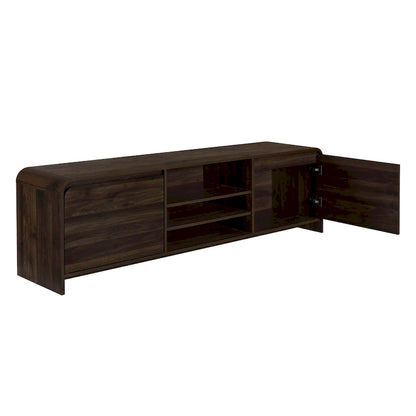 Maria TV Stand Media Cabinet, 2 Drawer and Shelves, Brown Wood 71 Inch